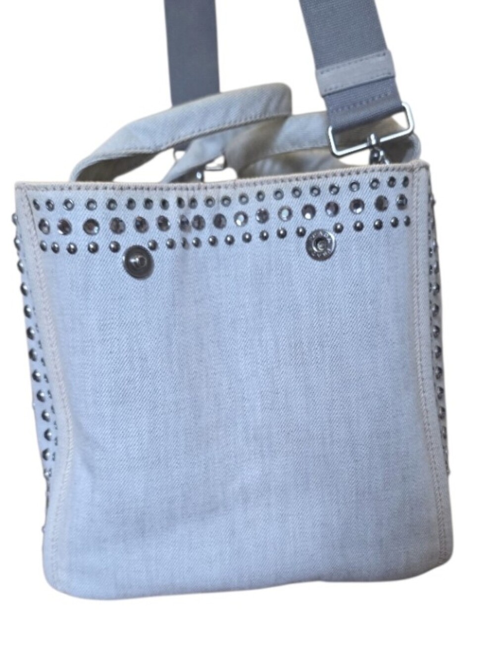 Prada Crystal Studded Lg Canapa Denim Tote w/ Card & Crossbody Strap in EUC - Picture 5 of 16